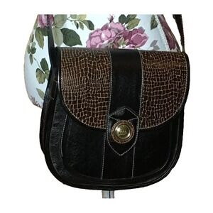 Land Leather Faux Snakeskin Crossbody Purse Bag Made In Columbia